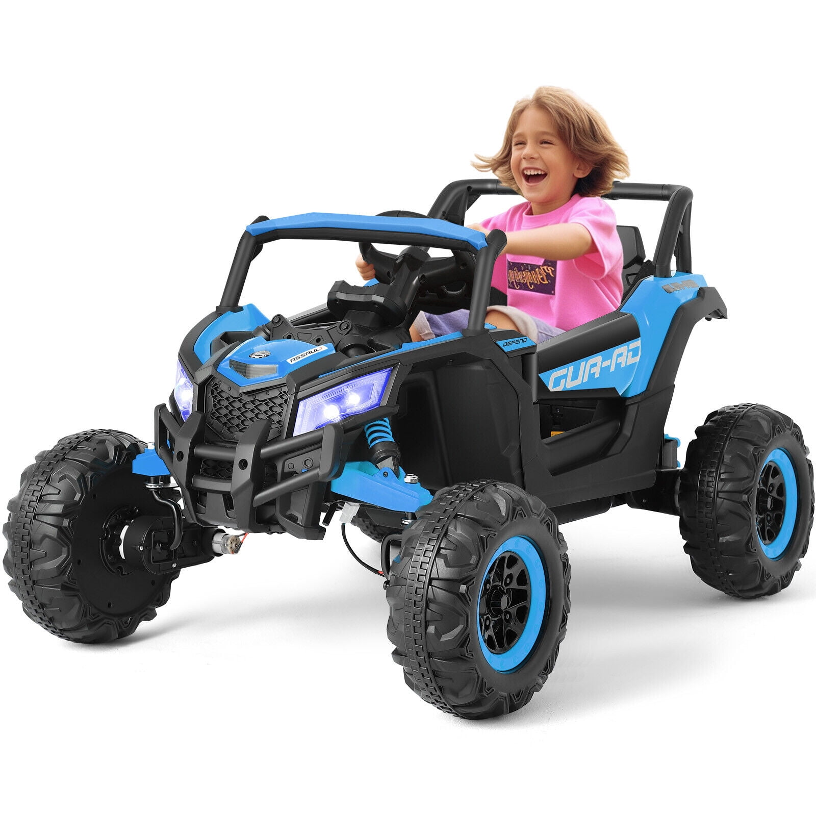 JOYLDIAS 12V Battery Kids 4WD Ride On UTV Off-Road Car 4X4 Electric Vehicle w/4 Powerful Engines,Remote Control,Music,Bluetooth,LED Lights(Blue)