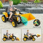 JOYLDIAS 12V Battery Kids Ride On Excavator Electric Digger 3 Speeds w/Remote Control, Bluetooth, Music, LED Lights Yellow