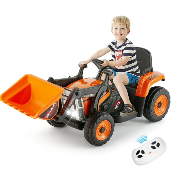 JOYLDIAS 12V Kids Ride on Excavator 3 Speeds Electric Construction Vehicle Digger with Remote Control, Bluetooth, Microphone Jack, Music, Lights (Orange)
