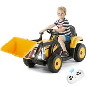 JOYLDIAS 12V Kids Ride On Excavator 3 Speeds Electric Construction Vehicle Digger with Remote Control, Bluetooth, Microphone Jack, Music, Lights Yellow