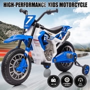 JOYLDIAS 12V Kids Ride on Motorcycle High/Low Speeds with Training Wheels, Spring Suspension Blue