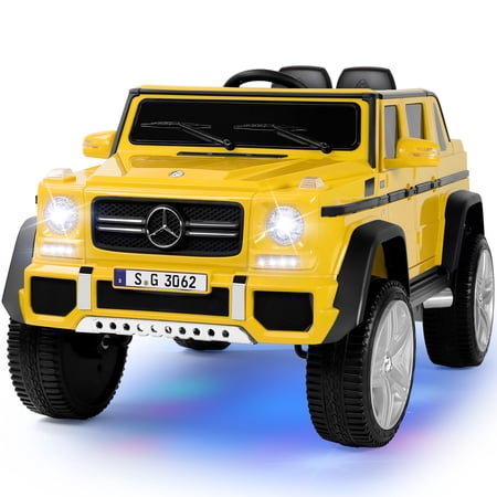 JOYLDIAS 12V Kids Ride on Car 3 Speeds Licensed Mercedes-Benz Electric Toy w/ Bluetooth, Remote Control, LED Lights (Yellow)
