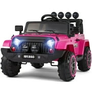 JOYLDIAS 12V Kids Ride on Truck Electric Car with DIY Stickers, Bluetooth, Remote Control, MP3 Player, LED Lights (Pink)