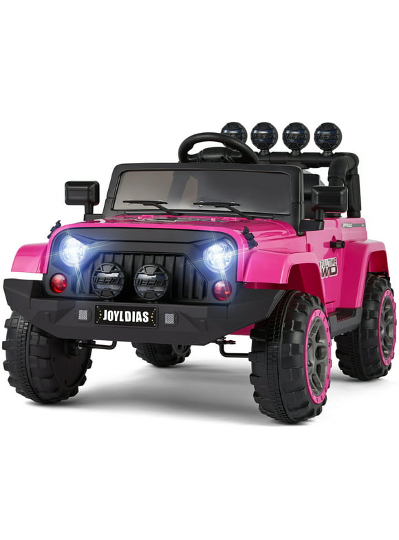 JOYLDIAS 12V Kids Ride on Truck Electric Car with DIY Stickers, Bluetooth, Remote Control, MP3 Player, LED Lights (Pink)