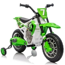 JOYLDIAS 12V Ride On Motorcycle Dirt Bikes for Kids with Training Wheels, Spring Suspension, Green