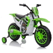 JOYLDIAS 12V Ride On Motorcycle Dirt Bikes for Kids with Training Wheels, Spring Suspension, Green