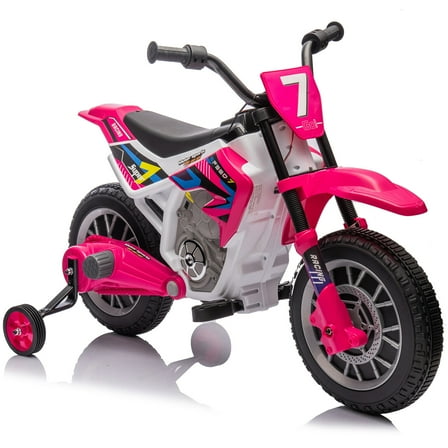 JOYLDIAS 12V Ride On Motorcycle Dirt Bikes for Kids with Training Wheels, Spring Suspension, Rose Pink