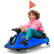 JOYLDIAS 24V Electric 360 Degrees Rotating Ride on Drift Car Drifting Go Kart for Kids with 2 Speeds, Brushless Motor, Flashing Lights, Flag, Music, Bluetooth Blue