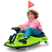 JOYLDIAS 24V Electric 360 Degrees Rotating Ride on Drift Car Drifting Go Kart for Kids with 2 Speeds, Brushless Motor, Flashing Lights, Flag, Music, Bluetooth Green