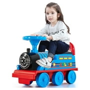 JOYLDIAS 6V Ride on Locomotive Electric Train for Kids with Lights, Horns, Storage and Foot Pedals, Blue