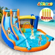 JOYLDIAS Inflatable Water Double Slide Bounce House Giant Kids Backyard Indoor Outdoor w/Splash Pool,Jump Area,Climbing Wall,550W Air Blower,Water Gun