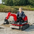 thumbnail image 1 of JOYLDIAS Kids 12V Electric 360 Degree Rotating Ride On Excavator and Bulldozer with Track Design Wheels, Remote Control, MP3, Toolbox (Red), 1 of 9