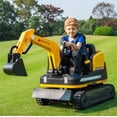 thumbnail image 1 of JOYLDIAS Kids 12V Electric 360 Degree Rotating Ride On Excavator and Bulldozer with Track Design Wheels, Remote Control, MP3, Toolbox (Yellow), 1 of 9