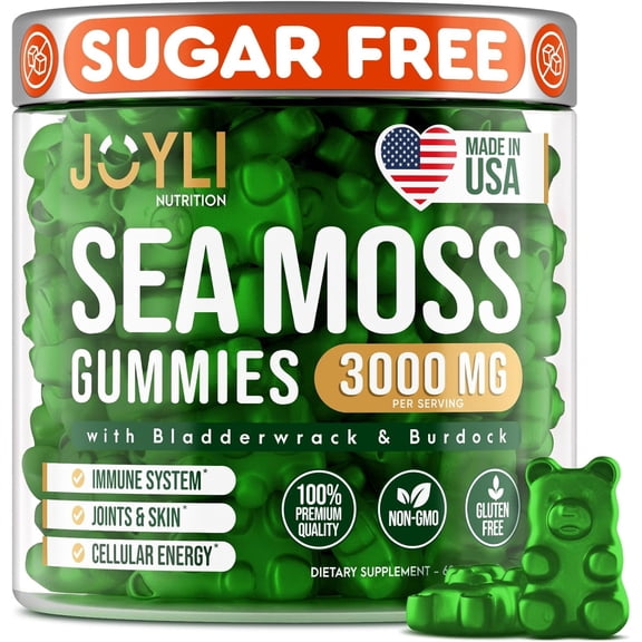 JOYLI Sea Moss Gummies 3000mg Vegan Irish Sea Moss Supplement for Joint and Skin Health, 60 Count