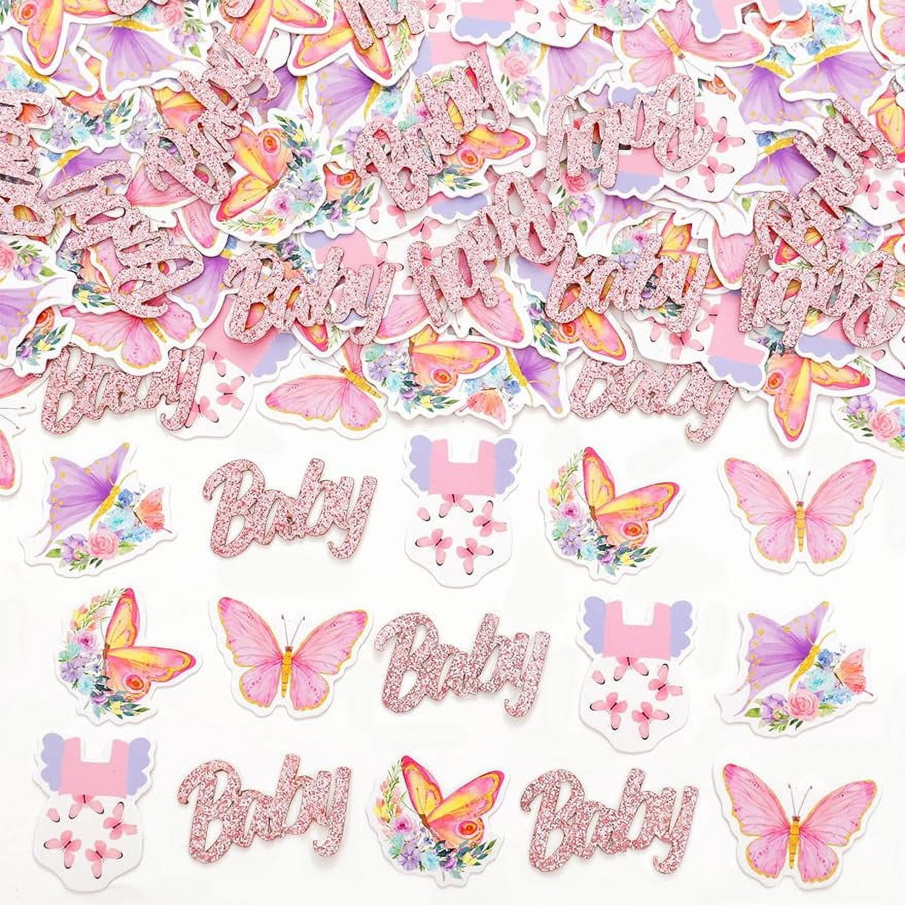 JOYMEMO 200 Pieces Butterfly Baby Shower Confetti - Pink and Purple Butterfly Baby Shower Decorations for Girl, Double Sided Printing Paper Confetti Scatter Table Decor