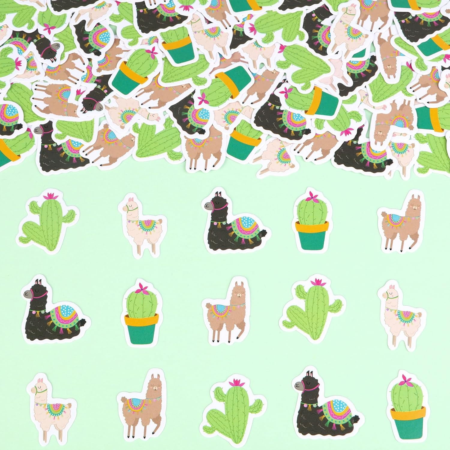 JOYMEMO 200 Pieces Llama Confetti for Birthday Baby Shower Party, Mexican Llama Theme Birthday Decorations Boys Girls, Double Sided Llamas Cactus Confetti Scatter Table Decor, Fiesta Party