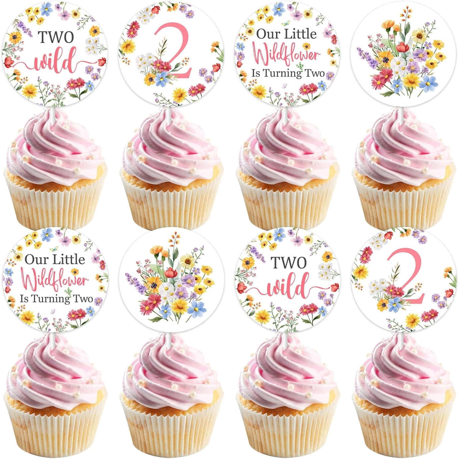 JOYMEMO 24 Pieces Wildflower 2nd Birthday Cupcake Toppers Girl ...