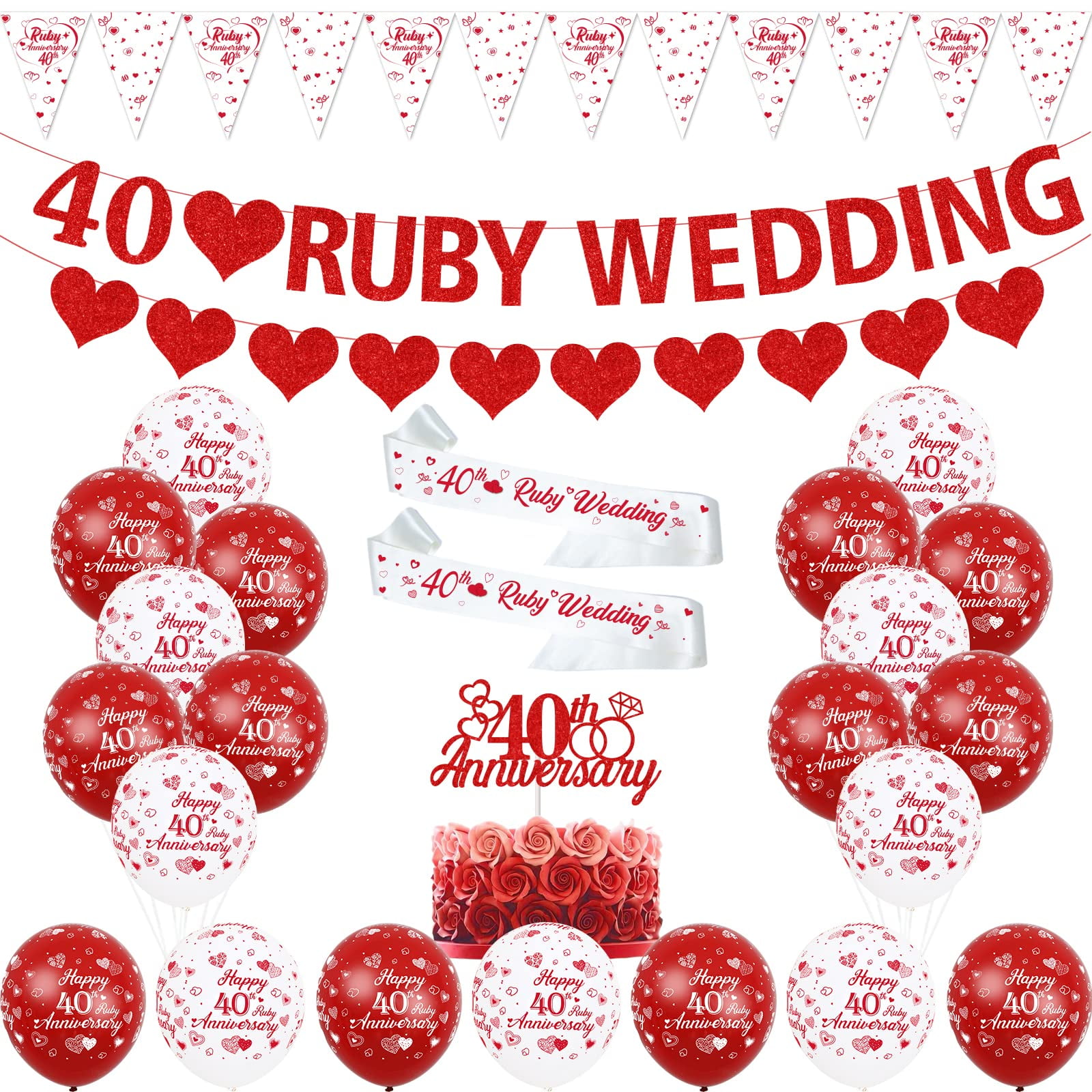 JOYMEMO 40th WeddingTRDN Anniversary Decorations Ruby 40th Anniversary ...