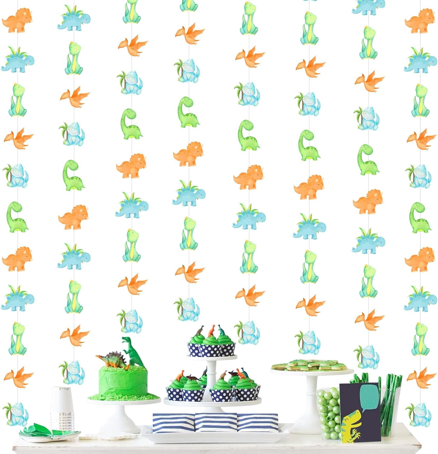 JOYMEMO 8 Pcs Dinosaur Themed Garland Streamers - Dinosaur Birthday Party Decorations for Boys Girls, Watercolor Hatching Soon Baby Shower Party Supplies Hanging Ceiling Decor