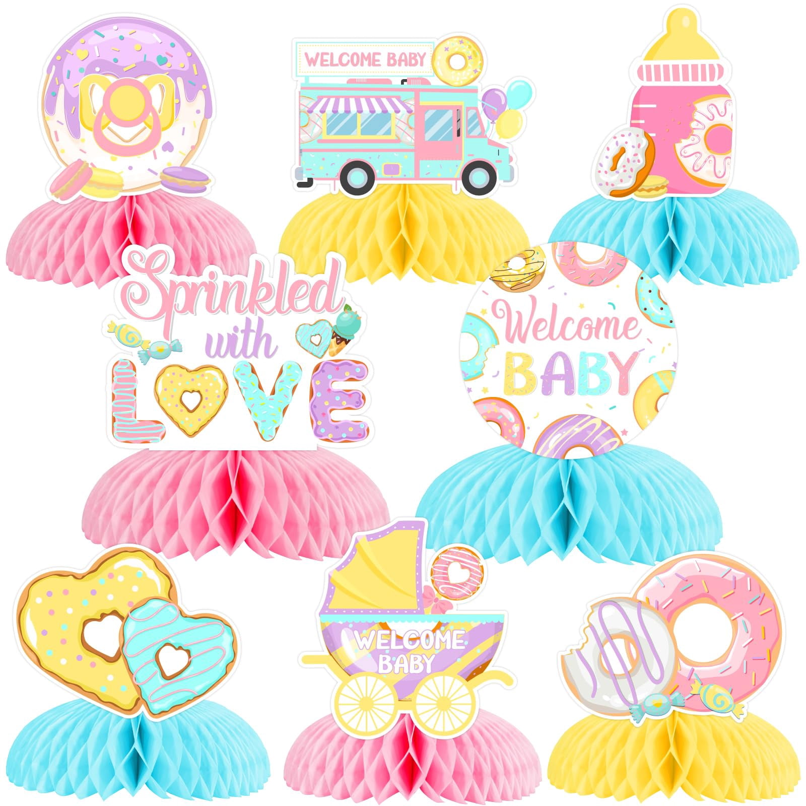 JOYMEMO 8 Pieces Donut Baby Shower Honeycomb Centerpieces - Sprinkle ...