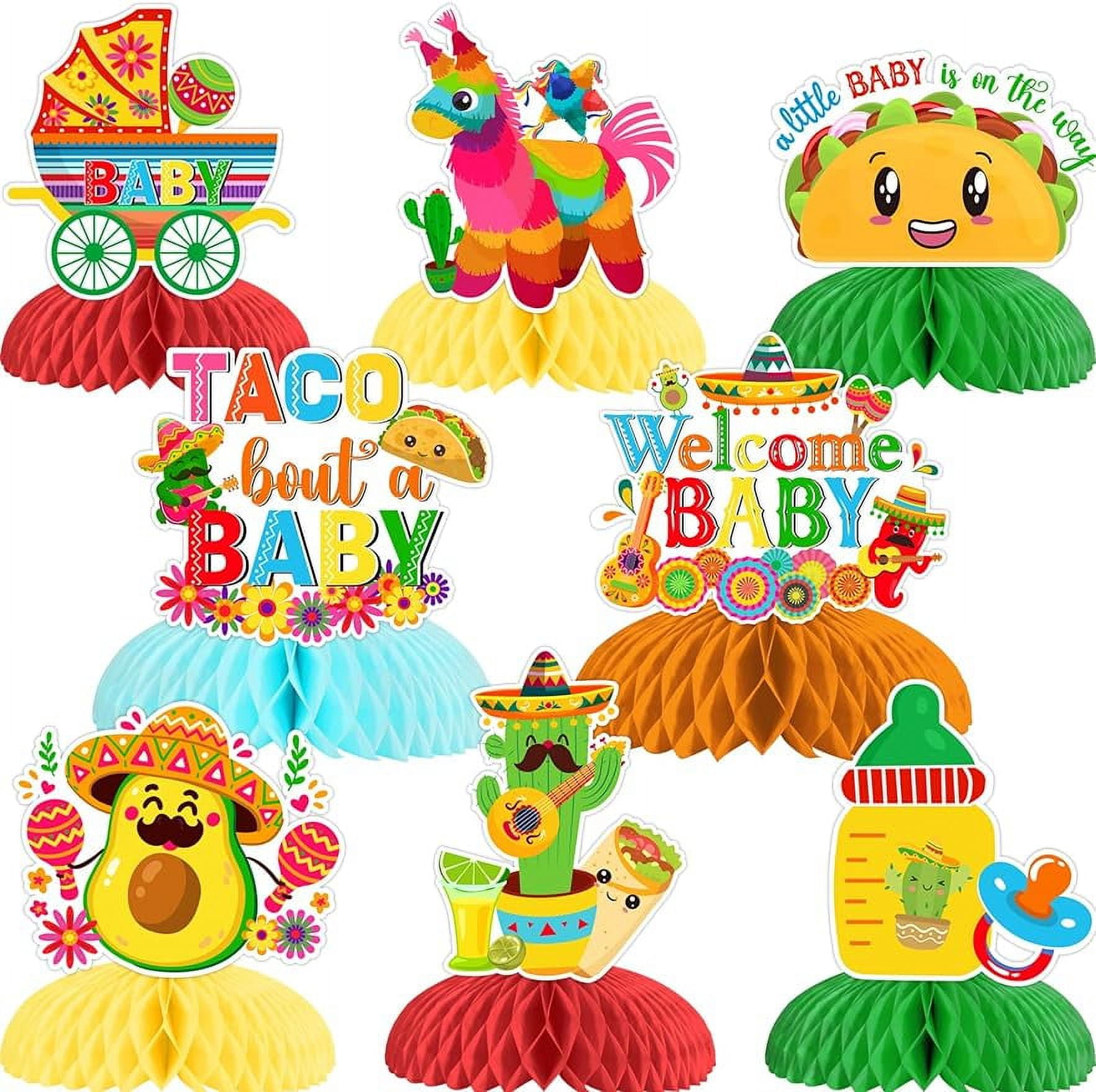 JOYMEMO 8 Pieces Mexican Fiesta Baby Shower Honeycomb Centerpieces - Taco Bout A Baby Shower Decorations, A Little Baby is On The Way Baby Shower Table Toppers for Pregnancy Fiesta Themed Party