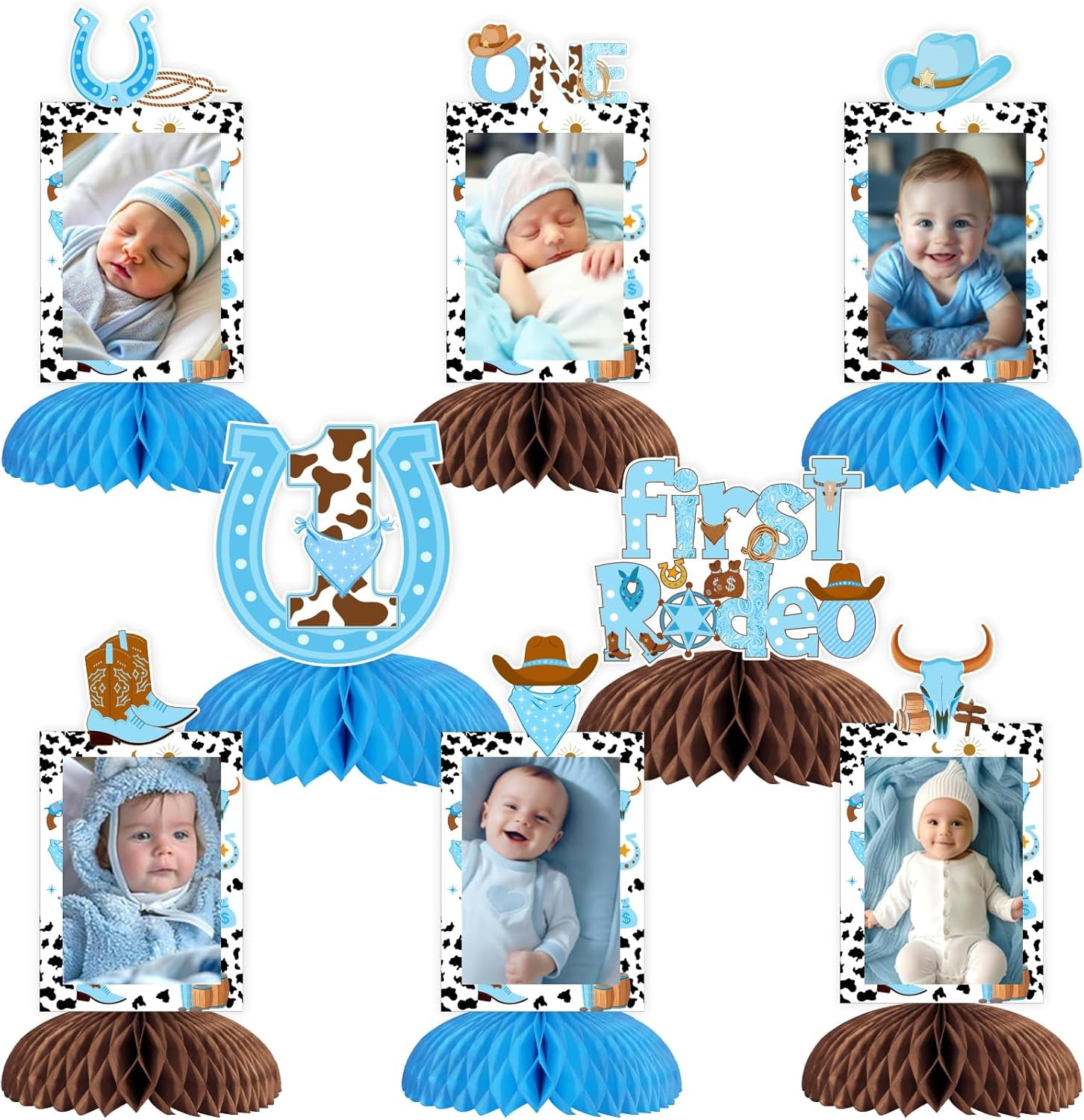 JOYMEMO 8Pcs Cowboy First Rodeo Birthday Photo Honeycomb Centerpieces ...