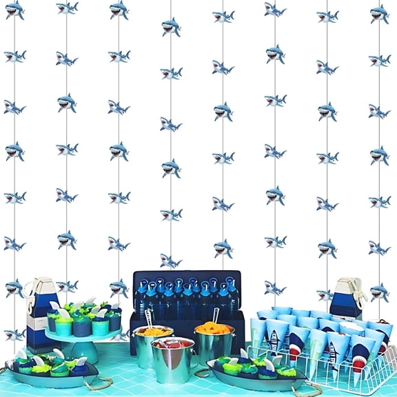 JOYMEMO 8Pcs Shark Streamers for Boy Girl Baby Shower Birthday Party, Shark Ocean Under The Sea Theme Party Hanging Garlands Decorations Supplies
