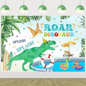 JOYMEMO Dinosaur Pool Party Backdrop, Roar Dinosaur Birthday Party Baby Shower Decorations, Summer Beach Theme Background, Splish Splash Pool Party Supplies