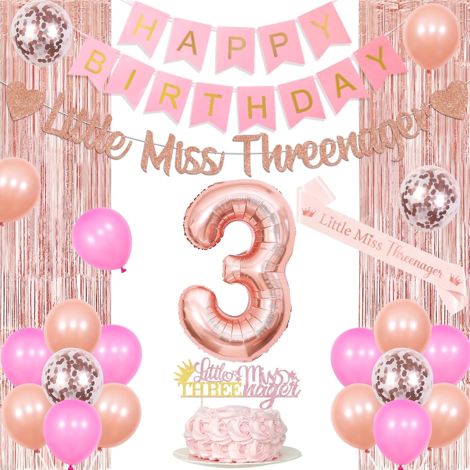Gold & Pink Number 3 Birthday Cake Topper - 3 Candle Set For 3rd Birthday Party Decorations