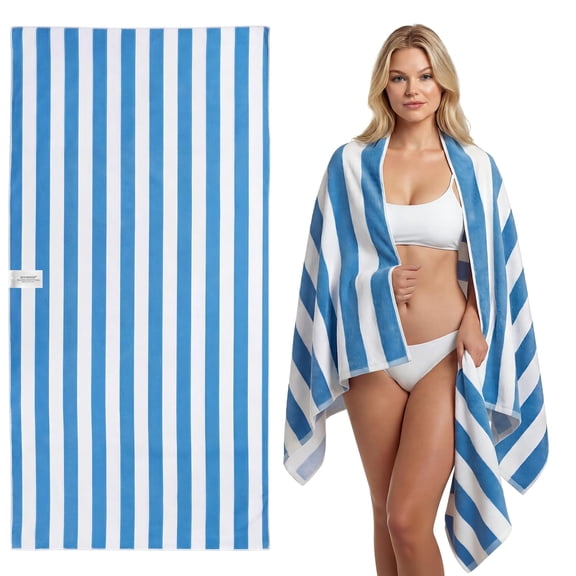 JOYMOOP Beach Towel with Travel Storage Bag-3 PCS, 69.3” x 34.6” 100% Polyester Fiber Highly Absorbent Bath Towels for Beach, Quick Dry Sand Free Lightweight Towels, Blue & White