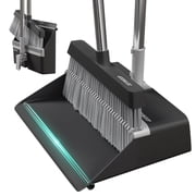 JOYMOOP Black Broom and Dustpan Set   No Tangle Bristles, Upright Stand up Design, Foldable Collapsible Dustpan with Angled Broom, Space Saving Cleaning Supplies for Home Kitchen Hardwood Floor