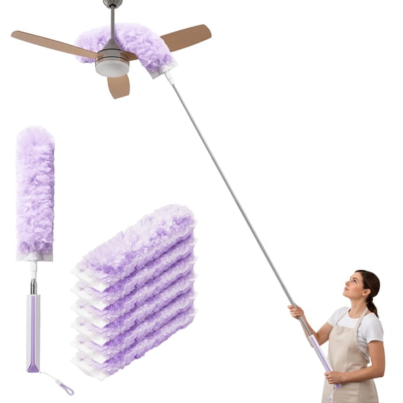 JOYMOOP Ceiling Fan Cleaner Duster and Cobweb Duster with Extension Pole, 28–98 Inch Handle and 6 Refills for High Ceilings and Furniture