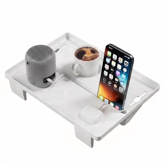 JOYMOOP Clip-On Bedside Shelf for Bunk Beds, Dorm Room Essentials, Bedside Caddy, No-Tool Install Bed Side Table Storage for Loft, Platform Beds, Nightstand Caddy for Phone, Glasses, Book (White)