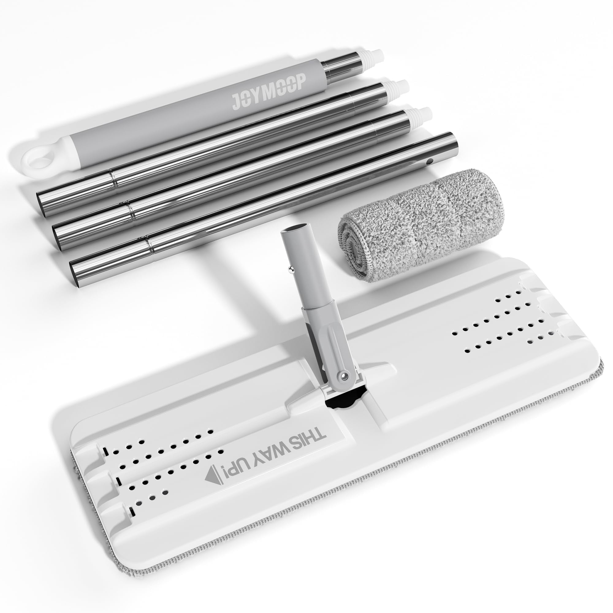 JOYMOOP Flat Mop, Microfiber Mop for Floor Cleaning and Wall Cleaner, 50" Mop Handle with Flexible 13" Flat Head with a Microfiber Mop Pad - White