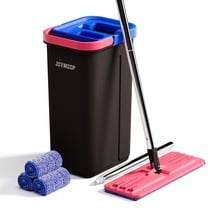 JOYMOOP Mop and Bucket Set for Home, Hands-Free Self-Cleaning System, with 3 Reusable Microfiber Mop Pads, Suitable for Floor Cleaning and Wall Cleaner - Black Red Slate Blue