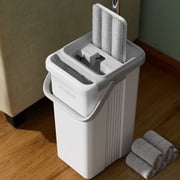 JOYMOOP Mop and Bucket with Wringer Set, White Flat Squeeze Mop Bucket Set for Floor Cleaning, Wet Dry Mops for Walls, Wall Cleaner with Long Handle, Hardwood Floor Mop-5 Microfiber Cloths
