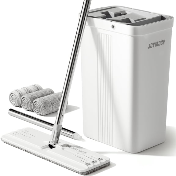 JOYMOOP Mop and Bucket with Wringer Set, Flat Mop Head Spin, Dust Mops for Wall Cleaner with 3 Microfiber Pads,Wet and Dry Use for Floor Cleaning