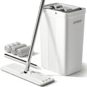 JOYMOOP Mop and Bucket with Wringer Set, Flat Mop Head Spin, Dust Mops for Wall Cleaner with 3 Microfiber Pads,Wet and Dry Use for Floor Cleaning