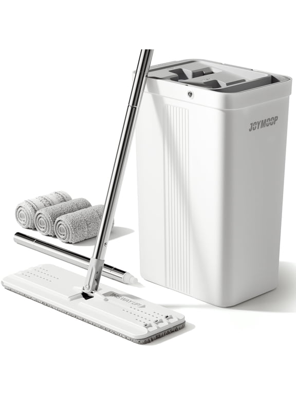 Mop and Bucket with Wringer Set, Flat Mop Head Spin, Dust Mops for Wall Cleaner with 3 Microfiber Pads,Wet and Dry Use for Floor Cleaning