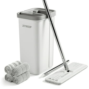 JOYMOOP Mop and Bucket with Wringer Set, Wall Mop Cleaning Bucket with Mop, Hands Free Flat Mop Bucket with 4 Microfiber Pads