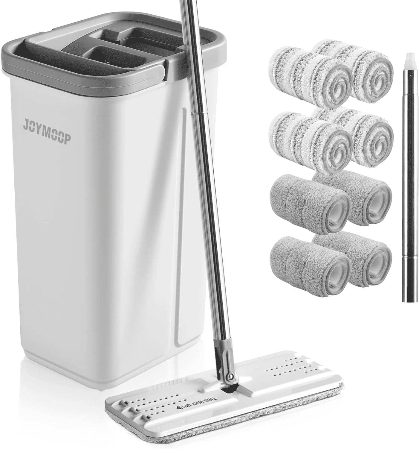 JOYMOOP Mop and Bucket with Wringer Set, Wall Mop Cleaning Bucket with Mop, Hands Free Flat Mop Bucket with 8 Microfiber Pads - Walmart.com