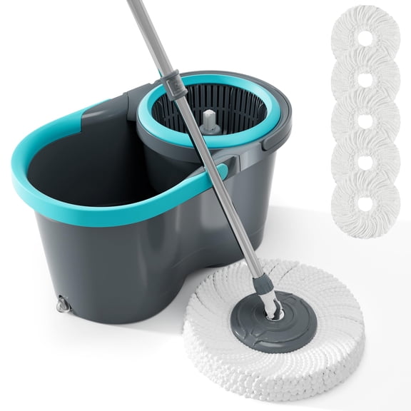 JOYMOOP Spin Mop and Bucket with Wash and Wringer Set, 360 Mop Head & Telescopic Handle, 6 Reusable Microfiber Pads, Wet and Dry Use, Hands-Free Cleaning for Hardwood, Tile, Laminate Floors & Walls