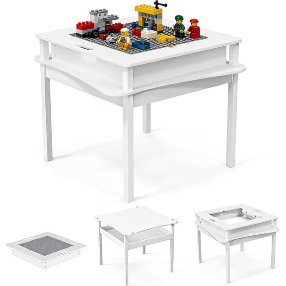 JOYMOR 2-in-1  Activity & Building Block Table with Storage, Detachable  Play Table for Ages 3-8, White