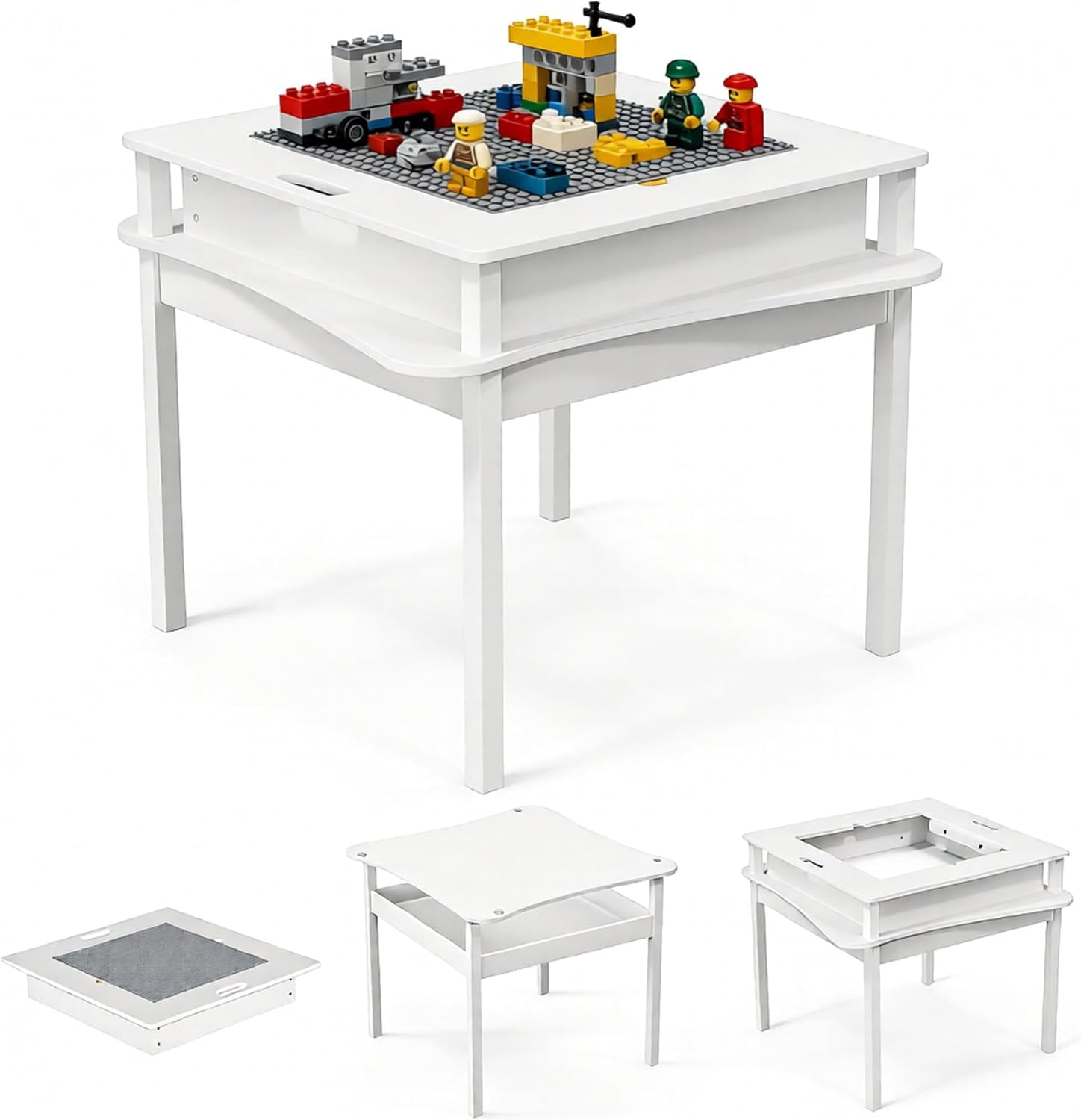 JOYMOR 2-in-1 Kids Activity & Building Block Table with Storage ...