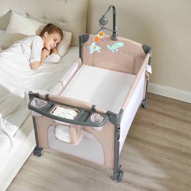 JOYMOR 4 in 1 Baby Bedside Sleeper with Diaper Table, Mattress, Sheet, for Unisex