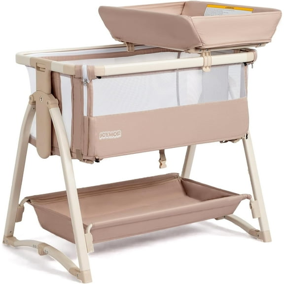 JOYMOR 5 in 1 Bedside Bassinet with Changing Table, 7 Height Adjustable, Convert to Rocking Mode for Newborn