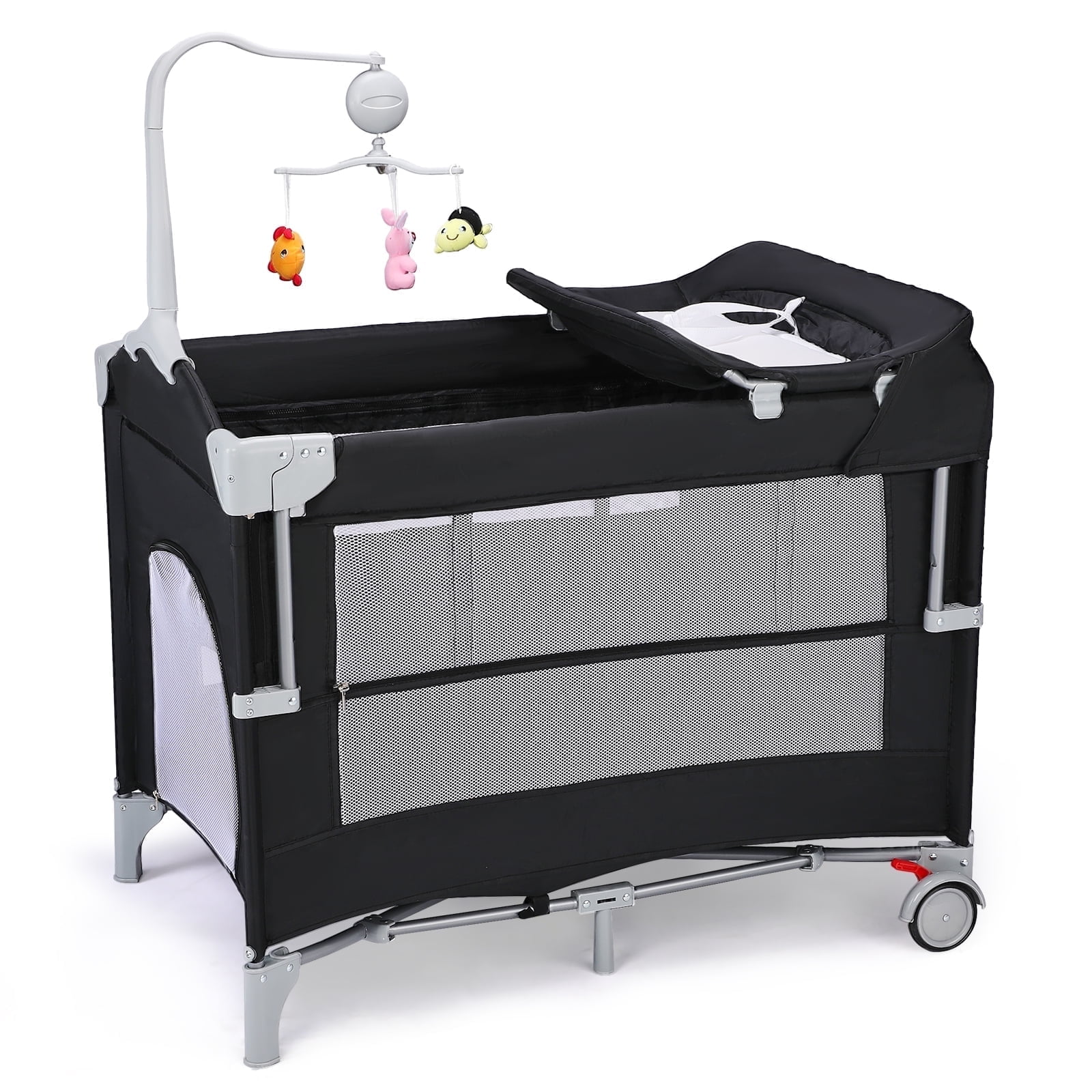JOYMOR 5 in 1 Pack and Play with Changing Table, Portable Travel Crib, Baby Bassinet with Mattress