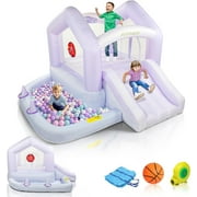 JOYMOR 6-in-1 Grandient Blue Bounce House for Kids 3-6 w/Ball Pit, Basketball, 30s Set-up Inflatable Bounce House for Toddlers 1-3 with Blower, Portable Bag for Indoor Outdoor Party, Thicken Bouncer