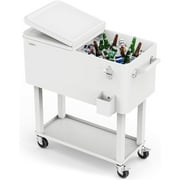 JOYMOR 80 Quart Rolling Ice Chest, Portable Outdoor Cooler Cart Drink Beverage Bar with Shelf & Bottle Opener