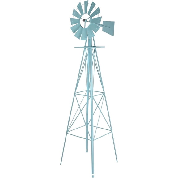 JOYMOR 8Ft Ornamental Windmill with 4 Legs, Backyard Garden Decoration Weather Vane, Heavy Duty Metal Wind Mill